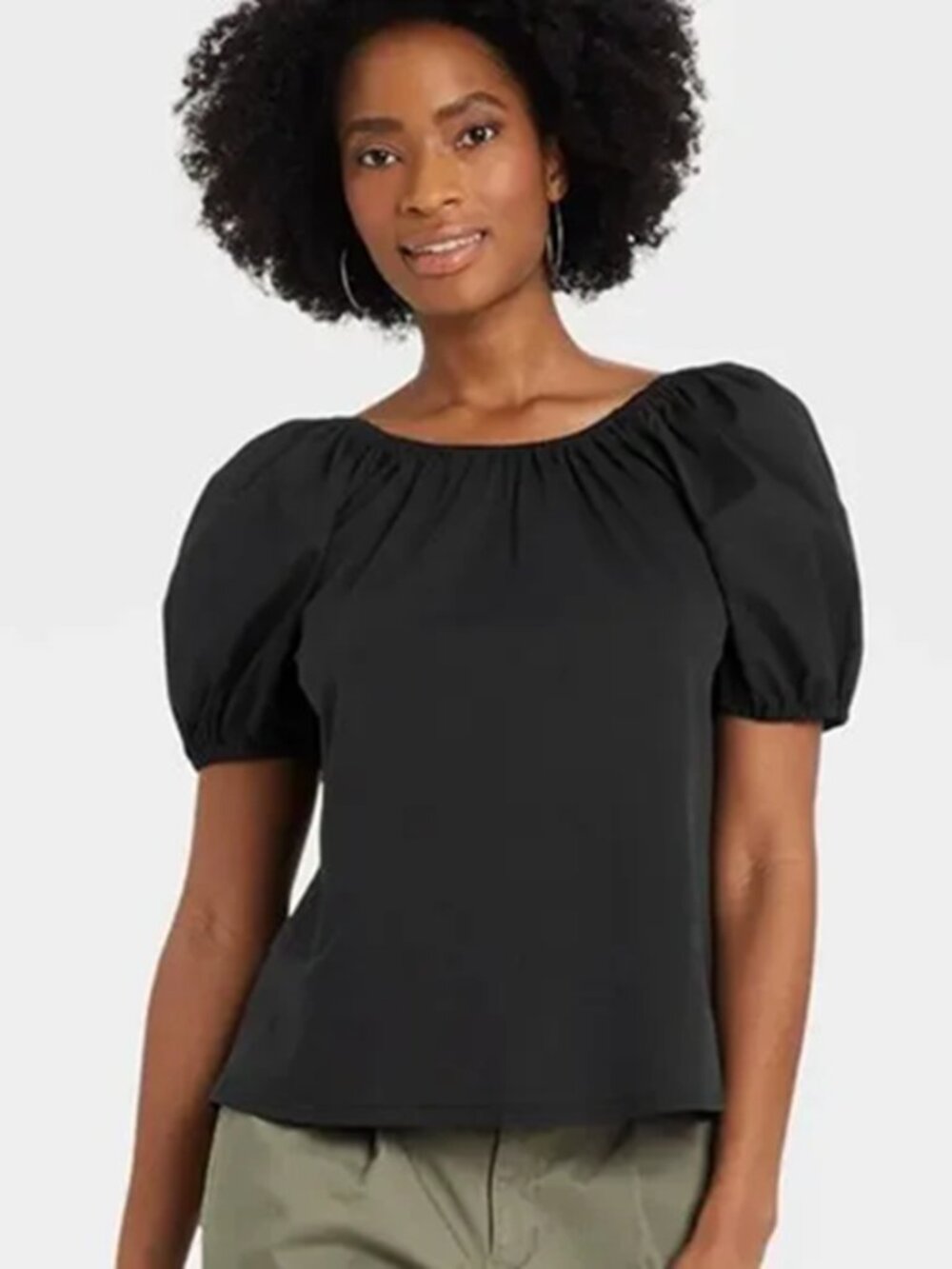 A NEW DAY Women's Size Medium Puff Sleeve Bow Back Blouse in Black